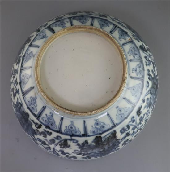 A large Chinese Ming blue and white lotus bowl, late 15th / early 16th century, width 36cm